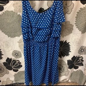 Blue and White Polka Dot Ruffle Dress
